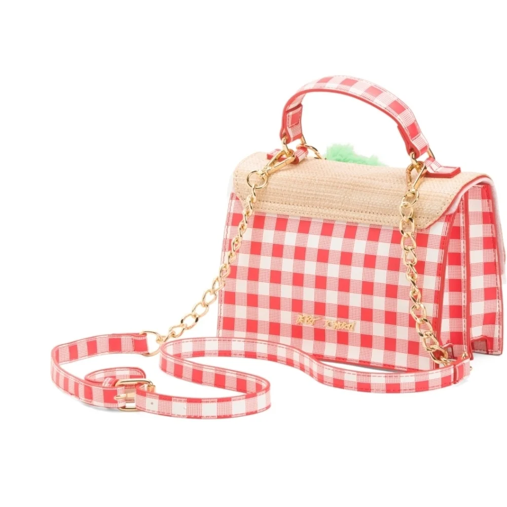❤️▪️Betsey Johnson▪️Red & Beige Strawberry Embellished Top-Handle Satchel